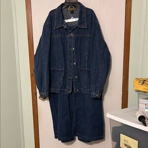 Ashley Stewart Dark Blue Denim Jacket and Skirt Set Size 20 PTP 25” Waist 36”